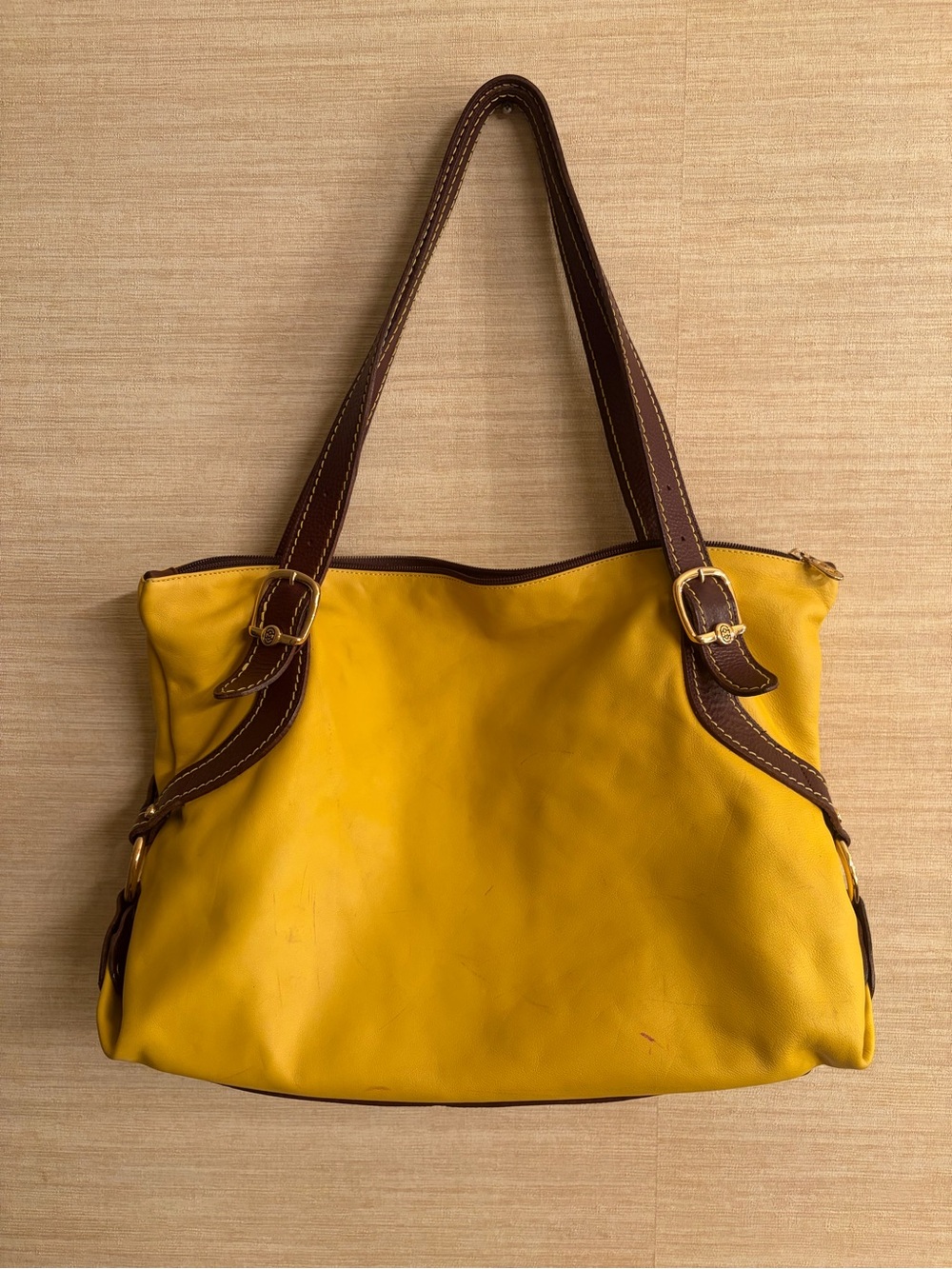 Marino Orlando Italian Leather Yellow Tote Bag